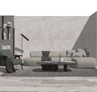 简约多人转角沙发，单人休闲沙发，茶几组合su草图模型下载