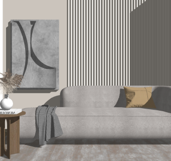 多人沙发，木制边几圆几，摆件组合su草图模型下载