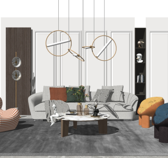 双人，多人沙发，单人休闲沙发椅子，异形沙发，茶几圆几摆件su草图模型下载