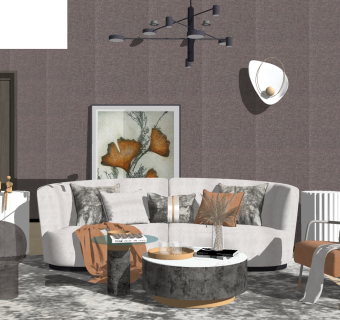 双人，多人弧形沙发，单人休闲椅子 su草图模型下载