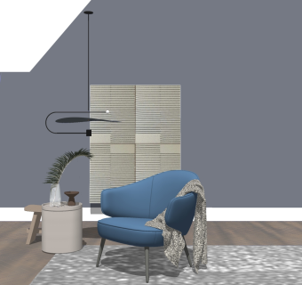 现代单人休闲椅子，边几摆件su草图模型下载