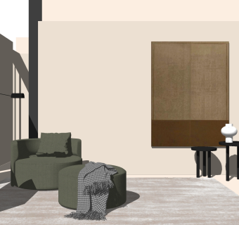 现代单人休闲沙发，沙发墩，边几摆件组合su草图模型下载