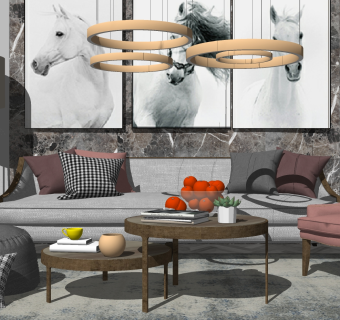 新中式多人沙发，单人沙发椅子 su草图模型下载