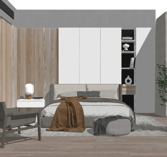 双人床具，单人休闲椅子，沙发凳床尾凳su草图模型下载