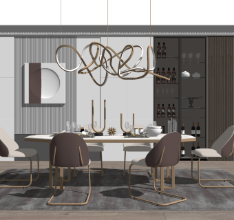 餐桌椅子，餐具，摆件，异形螺旋金属吊灯su草图模型下载