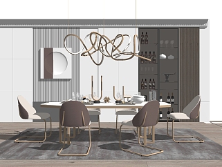 餐桌椅子，餐具，摆件，异形螺旋金属吊灯su草图模型下载