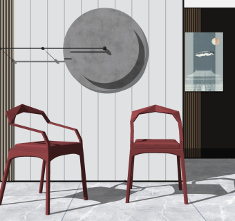 新中式单人休闲椅子，餐椅su草图模型下载