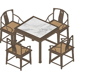<em>餐馆</em>方形餐桌椅子，圈椅，su草图模型下载