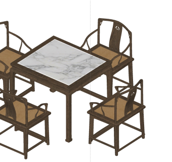 餐馆方形餐桌椅子，圈椅，su草图模型下载