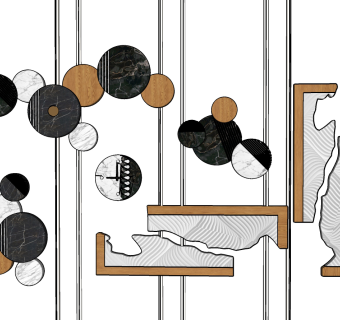 新中式艺术墙饰挂件挂钟，石英钟，钟表su草图模型下载