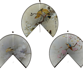 新中式墙饰，扇形挂画，扇子扇面su草图模型下载