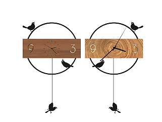铁艺小鸟木质挂钟，石英钟，钟表su草图模型下载