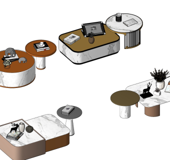 金属茶几组合su草图模型下载