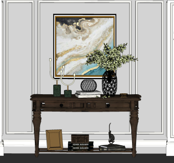 美式欧式玄关柜 ，边柜摆台， su草图模型下载