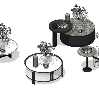 圆形茶几摆件花瓶组合su草图模型下载