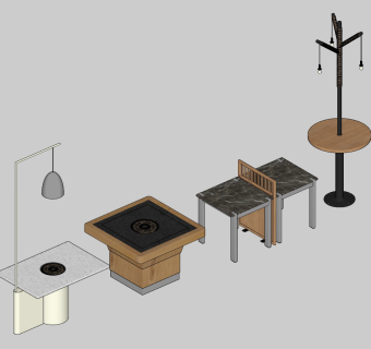 餐厅火锅店，餐桌，餐台店桌子组合su草图模型下载