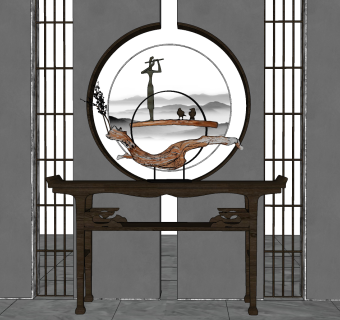 新中式玄关,摆台，条案， su草图模型下载