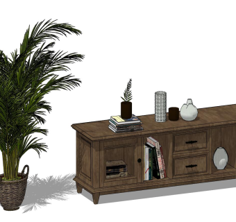 美式欧式电视柜，su草图模型下载
