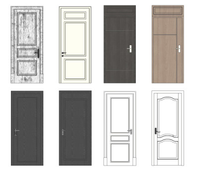 现代欧式木门su草图模型下载
