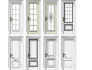 欧式，法式玻璃木门组合su草图模型下载