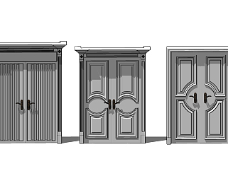 现代欧式别墅大门，入户门。木门铜门su草图模型下载