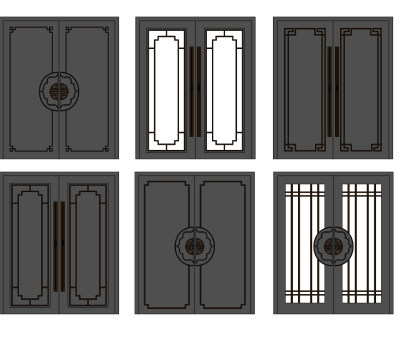 新中式大门，玻璃门，双开门，门把手，大拉手su草图模型下载