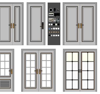 简欧式法式，双开门，单开门， 插座su草图模型下载