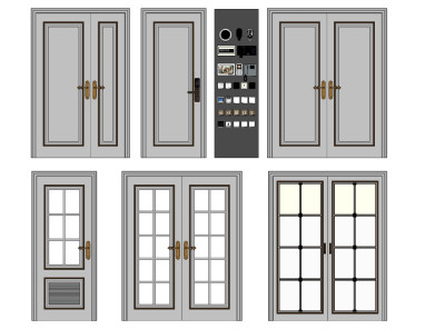简欧式法式，双开门，单开门， 插座su草图模型下载