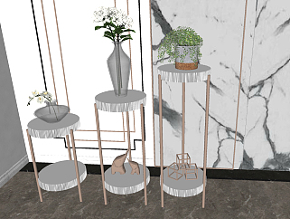轻奢简欧式花架，摆台，花瓶花卉3d模型su草图模型下载