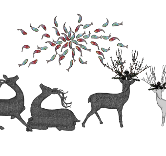 鹿，雕塑，饰品，摆件,软装，鱼群su草图模型下载