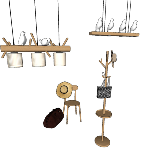 北欧小鸟吊灯，衣架，帽子su草图模型下载