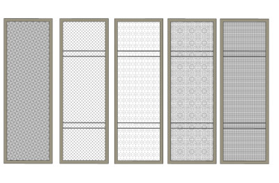 现代夹丝玻璃重视纹理贴膜隔断屏风su草图模型下载