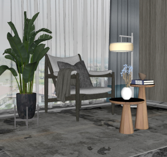 现代休闲椅边几su草图模型下载