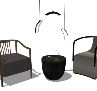 新中式单人休闲椅，椅子su草图模型下载