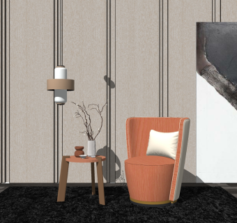 单人休闲沙发椅子，边几su草图模型下载