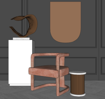 单人绒布休闲椅子su草图模型下载