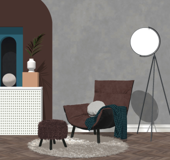 单人休闲沙发椅子，落地灯，su草图模型下载