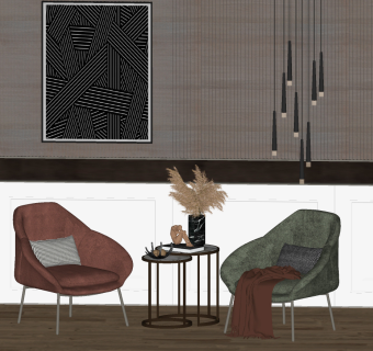 现代单人休闲椅边几su草图模型下载