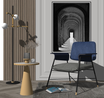 单人休闲椅子边几落地灯su草图模型下载