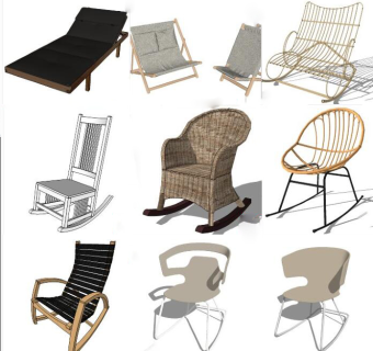 室外户外休闲椅，藤编编织沙发椅子，铁艺椅子，木制椅子，躺椅摇椅su草图模型下载