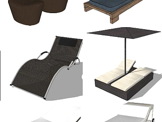 <em>室外户外</em>休闲躺椅，遮阳伞su草图模型下载