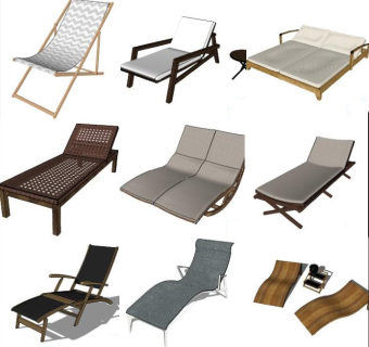 室外户外休闲躺椅，su草图模型下载