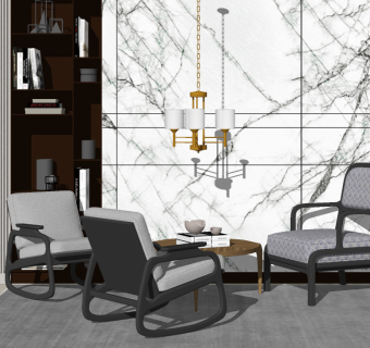 新中式木制单人休闲椅子，su草图模型下载