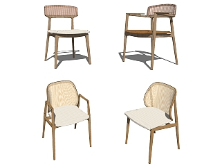 <em>新中式木制</em>单人休闲椅，餐椅su草图模型下载