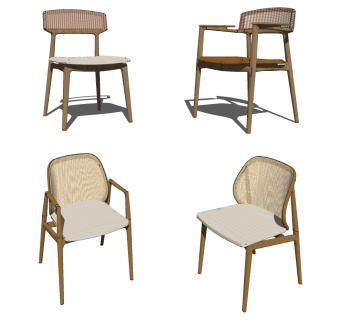 新中式木制单人休闲椅，餐椅su草图模型下载