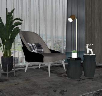 北欧现代单人休闲椅子su草图模型下载