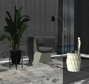 现代单人休闲沙发su草图模型下载