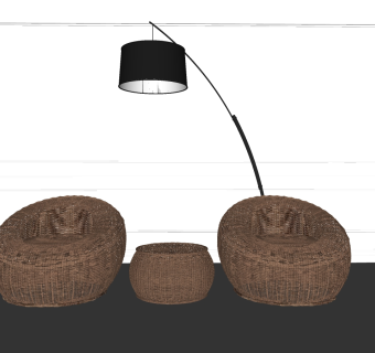 室外户外藤编编织，竹制单人休闲沙发椅子，茶几su草图模型下载