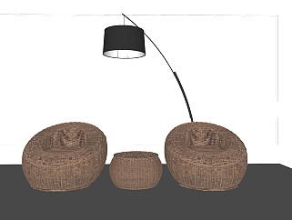 室外户外藤编编织，竹制单人休闲沙发椅子，茶几su草图模型下载