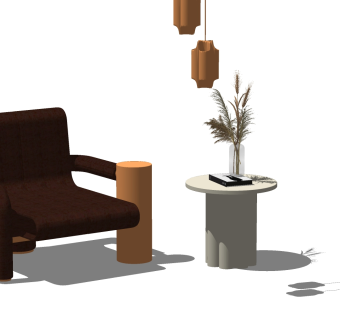 单人休闲椅子花瓶边几su草图模型下载